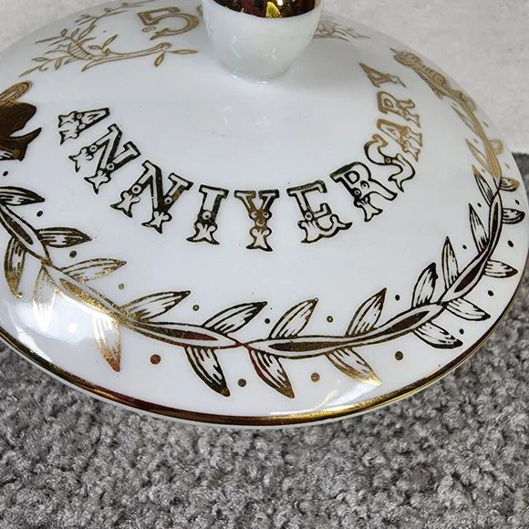 50th Anniversary Dish Trinket Box Candy Dish Lefton China Hand painted Japan - Picture 10 of 16